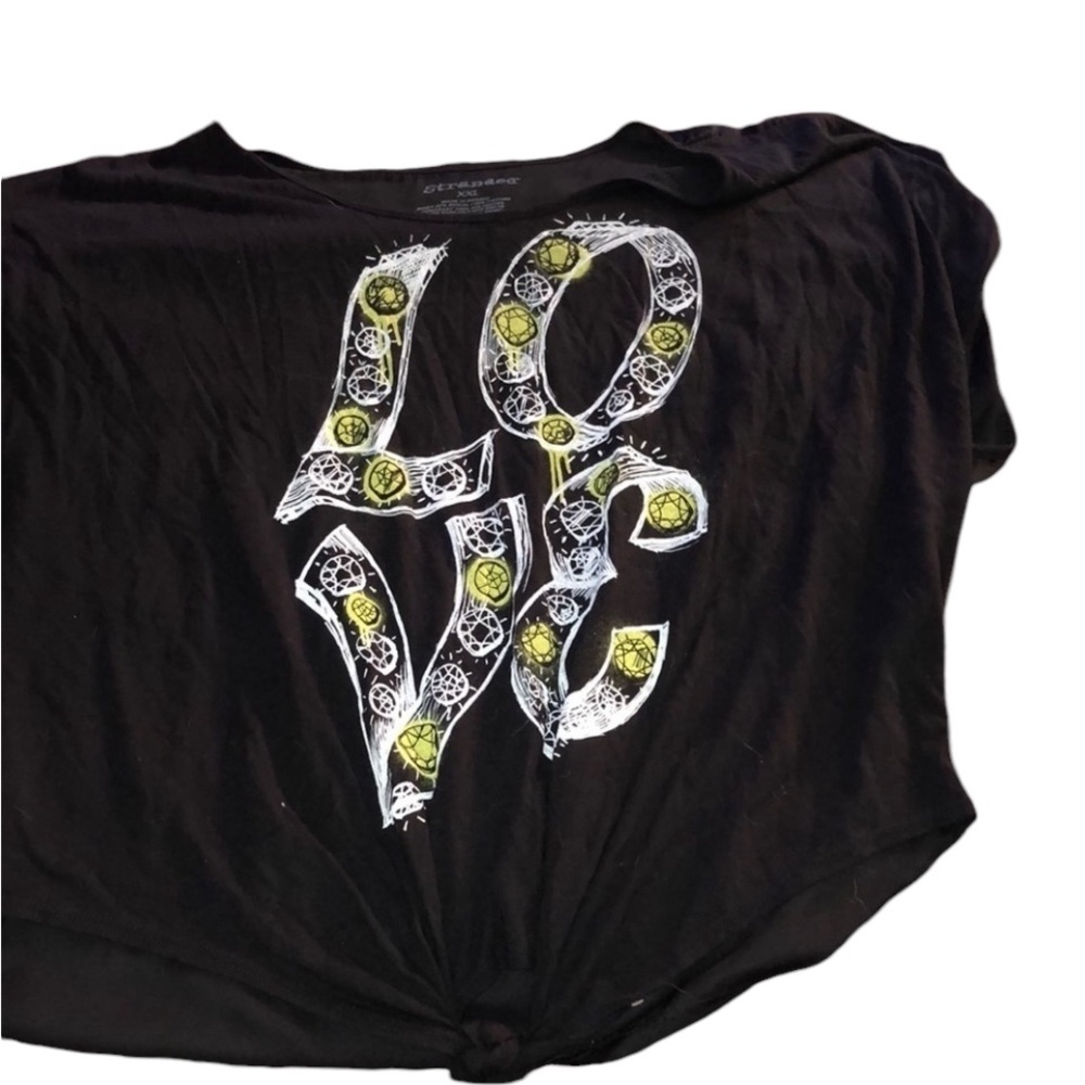 Stranded black XXL LOVE top cotton tie front w/ silk back
